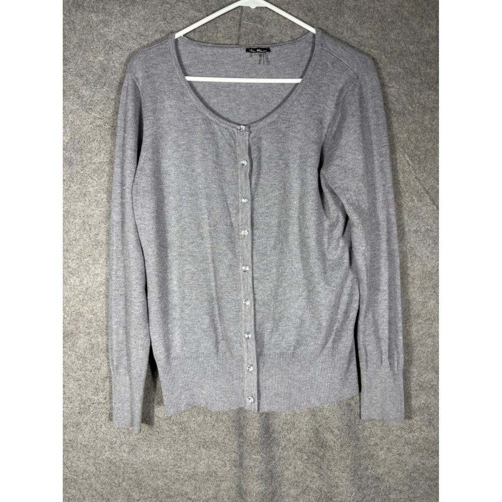 Vila Milano Womens Grey Wool Blend Rhinestone Button Front Cardigan Sweater XL
